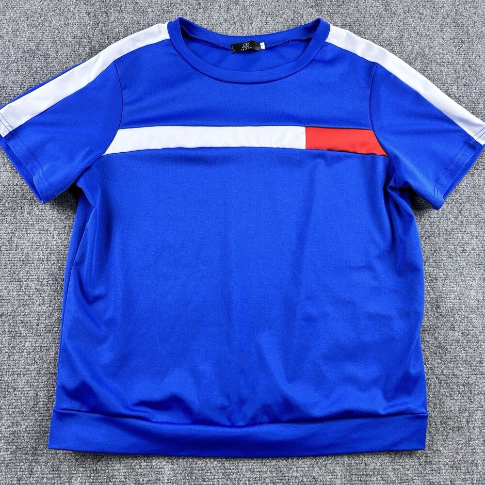 NHICDNS Shirt Mens L US L Blue Athletic Stripe Tee Sport